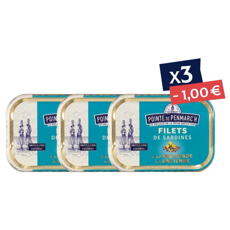 Filets de sardines moutarde à l’ancienne en boîte de conserve - Lot de 3 - Promo | Pointe de Penmarc'h