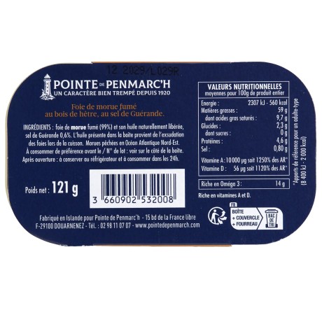 Foie de morue fumé au bois de hêtre en boîte de conserve | Pointe de Penmarc'h