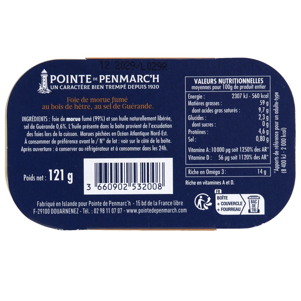 Foie de morue fumé au bois de hêtre en boîte de conserve | Pointe de Penmarc'h