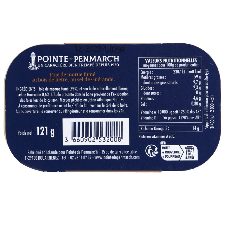 Foie de morue fumé au bois de hêtre en boîte de conserve | Pointe de Penmarc'h