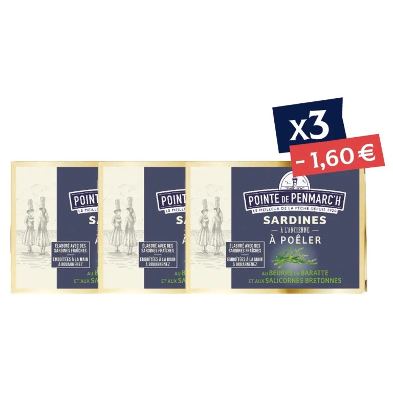 Sardines à poêler beurre salicornes en boîte de conserve - Lot de 3 - Promo | Pointe de Penmarc'h