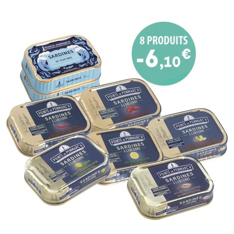 Sardines et compagnie - Assortiment de 8 sardines à l'ancienne en boîte de conserve | Pointe de Penmarc'h