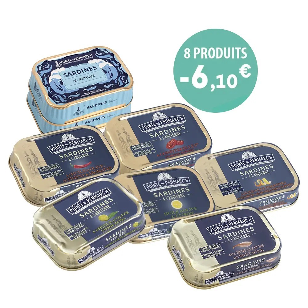 Sardines et compagnie - Assortiment de 8 sardines à l'ancienne en boîte de conserve | Pointe de Penmarc'h