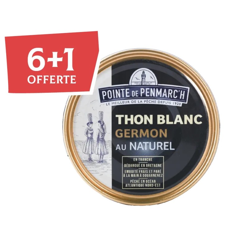 Thon blanc germon au naturel en boîte de conserve - Lot de 7 dont 1 offerte | Pointe de Penmarc'h