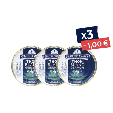 Thon blanc germon mariné au pesto et algues Bretonnes à l'huile d'olive vierge extra - le lot de 3 boîtes de 138 g