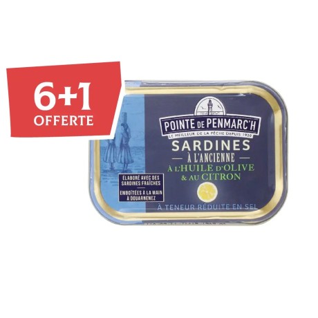 Sardines citron teneur réduite en sel en boîte de conserve - Lot de 7 dont 1 offerte | Pointe de Penmarc'h