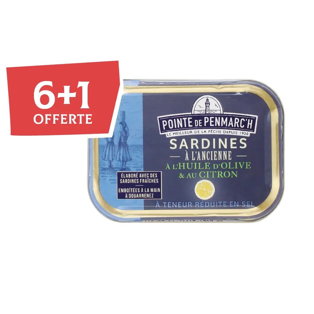 Sardines citron teneur réduite en sel en boîte de conserve - Lot de 7 dont 1 offerte | Pointe de Penmarc'h