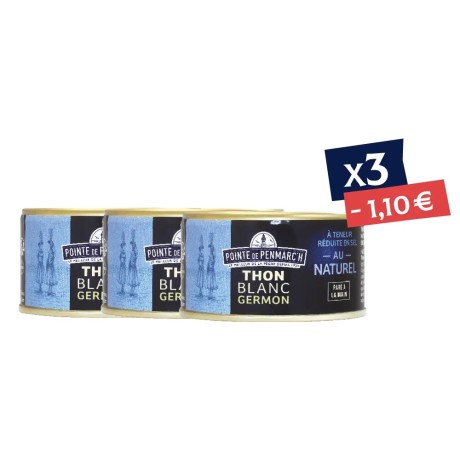Thon blanc germon au naturel à teneur réduite en sel - le lot de 3 boîtes de 132 g