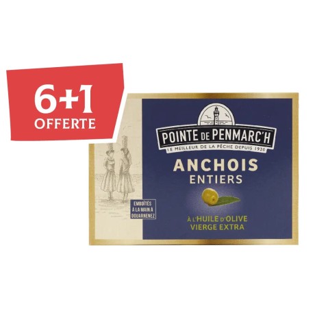 Anchois entiers huile d’olive en boîte de conserve - Lot de 7 dont 1 offerte | Pointe de Penmarc'h