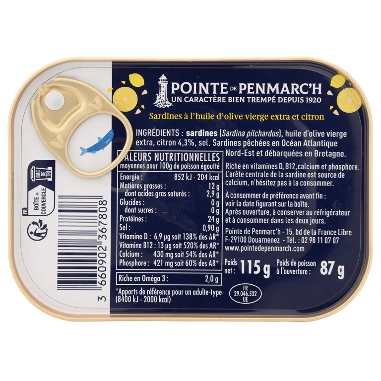 Sardines à l'ancienne à l'huile d'olive et au citron en boîte de conserve | Pointe de Penmarc'h