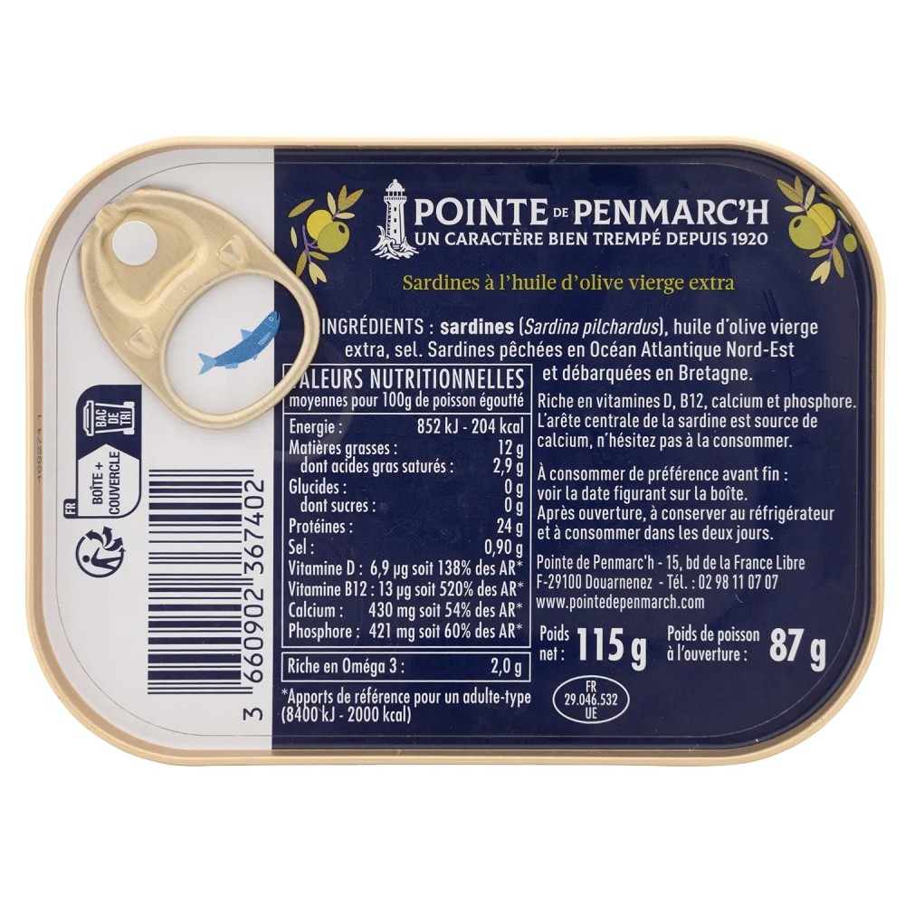 Sardines à l’ancienne à l’huile d’olive vierge extra en boîte de conserve | Pointe de Penmarc'h
