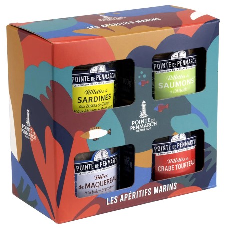 Coffret apéritif de rillettes en conserve, sardines, maquereaux et crabe en verrine | Pointe de Penmarc'h