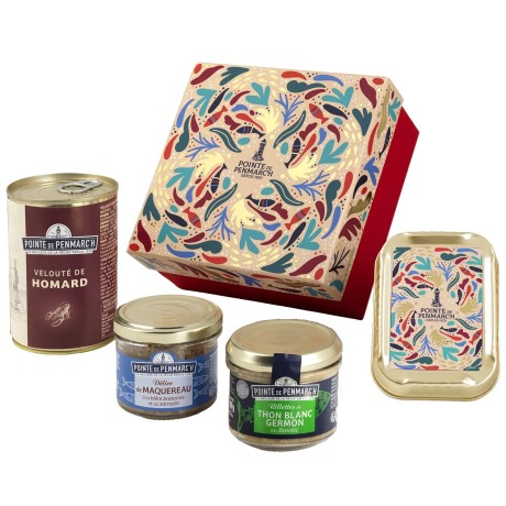 Coffret de Noël  4 spécialités en conserve, poissons en boite, sardine, maquereaux, thon et homard | Pointe de Penmarc'h