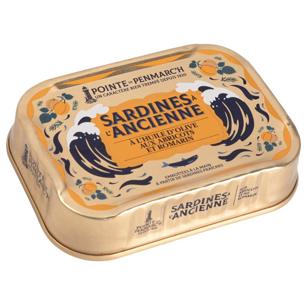 Sardines à l'huile d'olive en boîte de conserve, abricot et romarin | Pointe de Penmarc'h