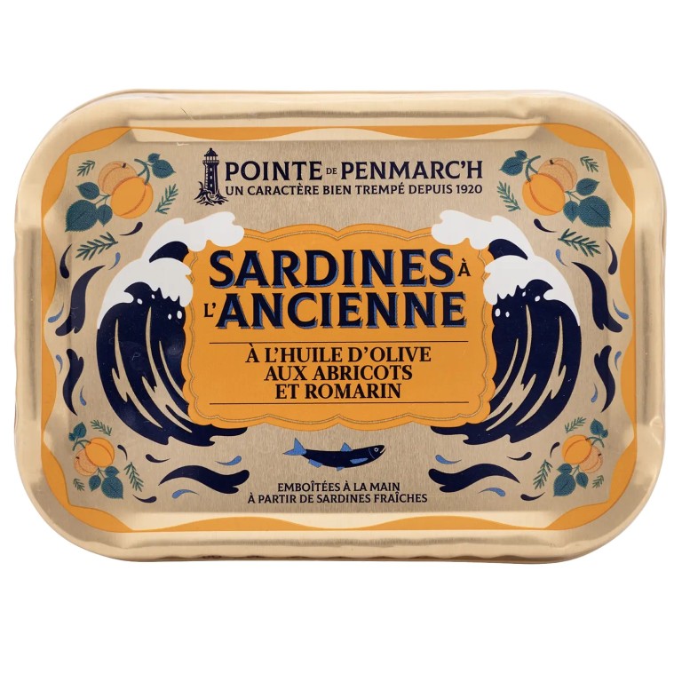 Sardines à l'huile d'olive en boîte de conserve, abricot et romarin | Pointe de Penmarc'h