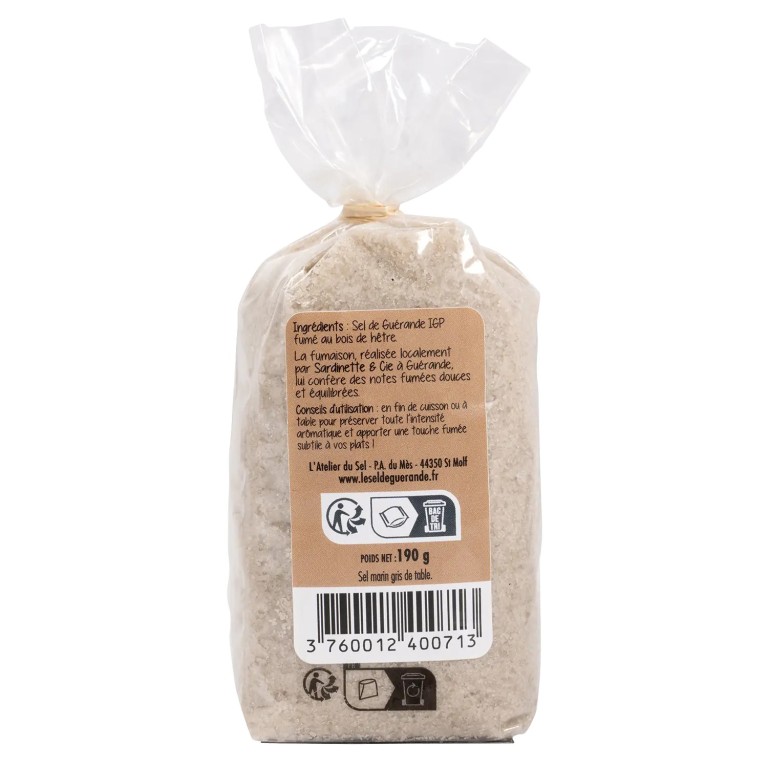 Sel de Guérande fumé au bois de hêtre sachet de 190 g - L’Atelier du Sel | Pointe de Penmarc'h