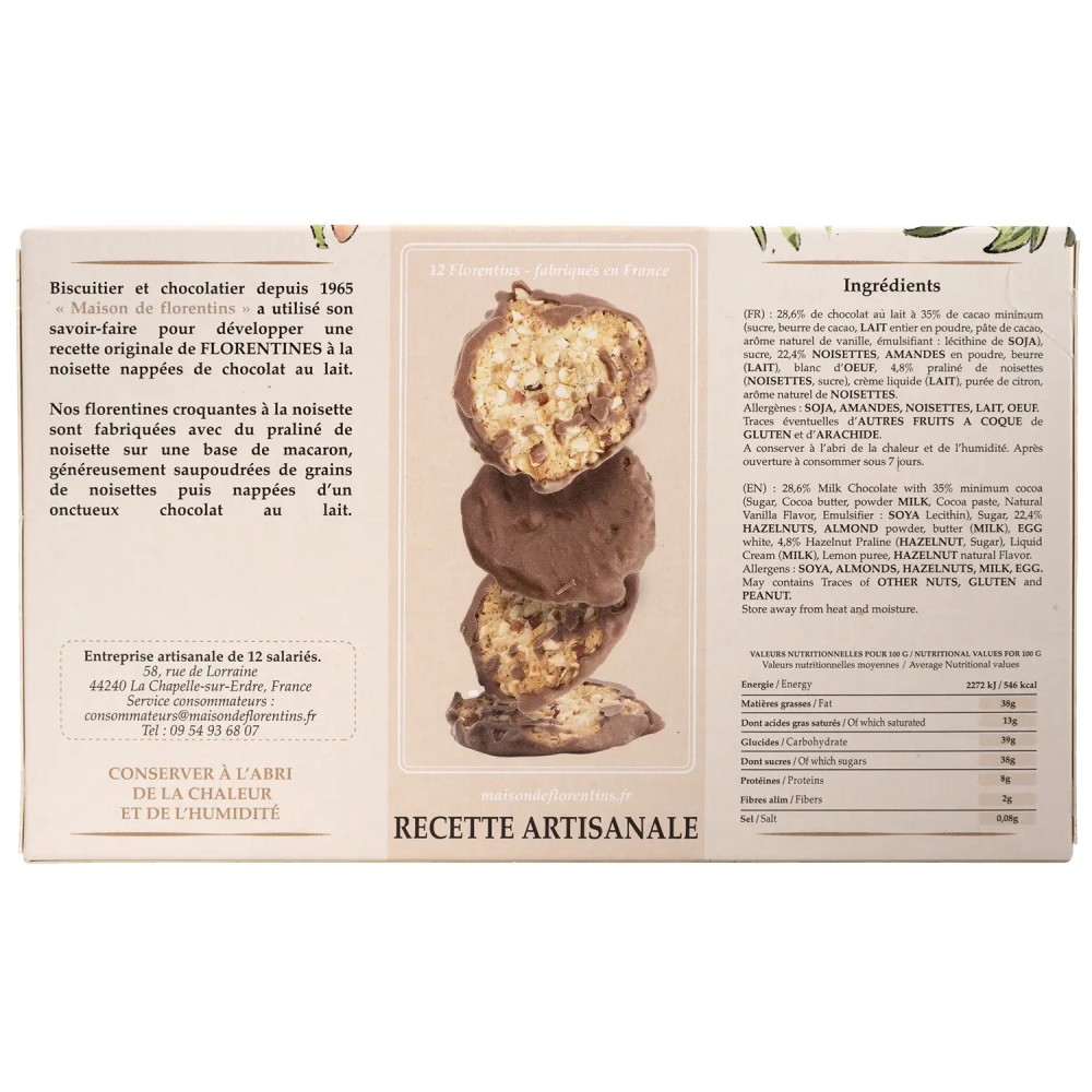 Florentins noisettes et chocolat au lait en étui 100 g, biscuit breton | Pointe de Penmarc'h