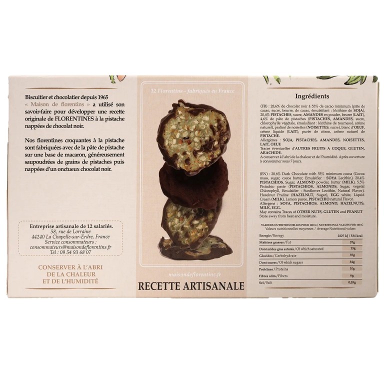 Florentins pistache et chocolat noir l'étui de 100 g biscuit breton | Pointe de Penmarc'h