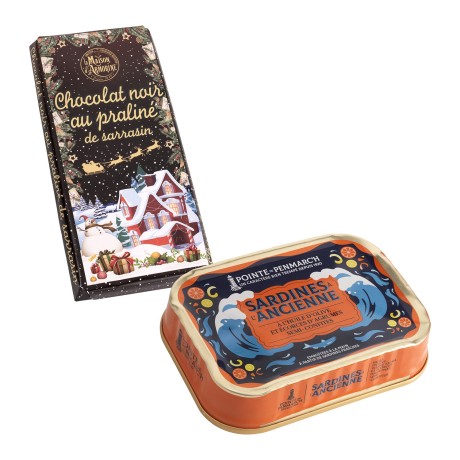Duo cadeau tablette chocolat noir et sardines écorces agrumes
