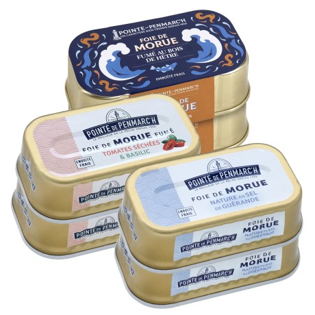 Assortiment de 6 foies de morue en boîte de conserve  | Pointe de Penmarc'h