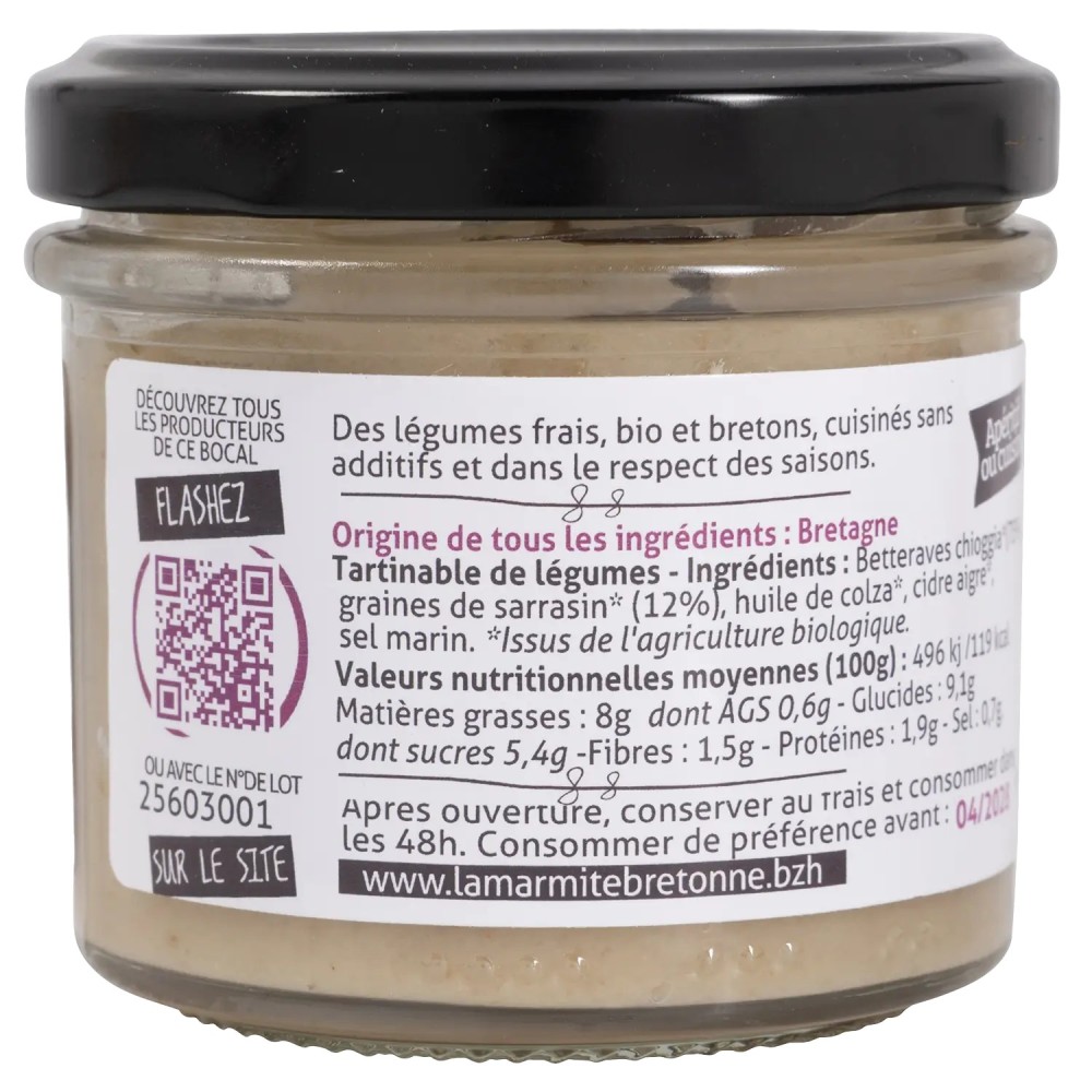 Tartinable bio sarrasin et betteraves Chioggia en verrine de 100 g La Marmite Bretonne | Pointe de Penmarc'h