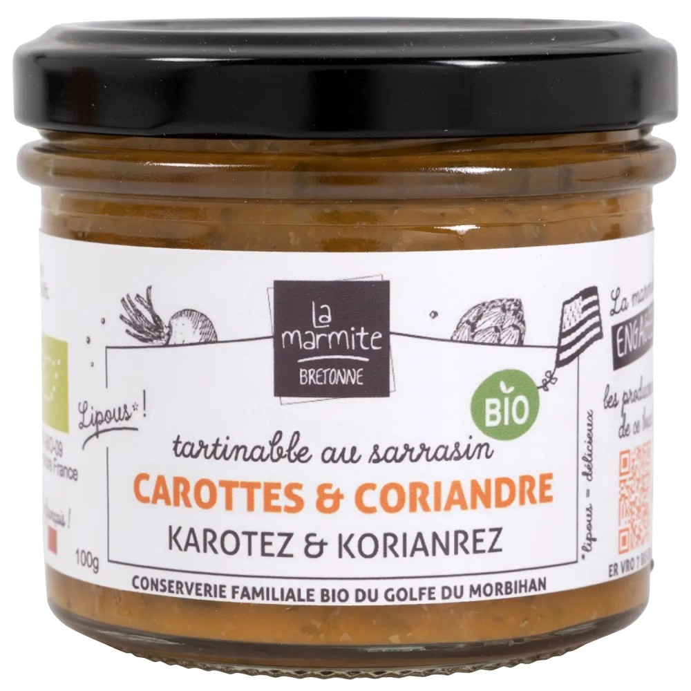 Tartinable bio au sarrasin, carottes et coriandre en verrine de 100 g | Pointe de Penmarc'h