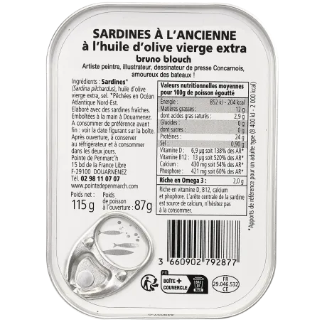 Sardines à l'ancienne à l'huile d'olive millésimées 2022 Bruno Blouch - la boîte de 115 g | Pointe de Penmarc'h