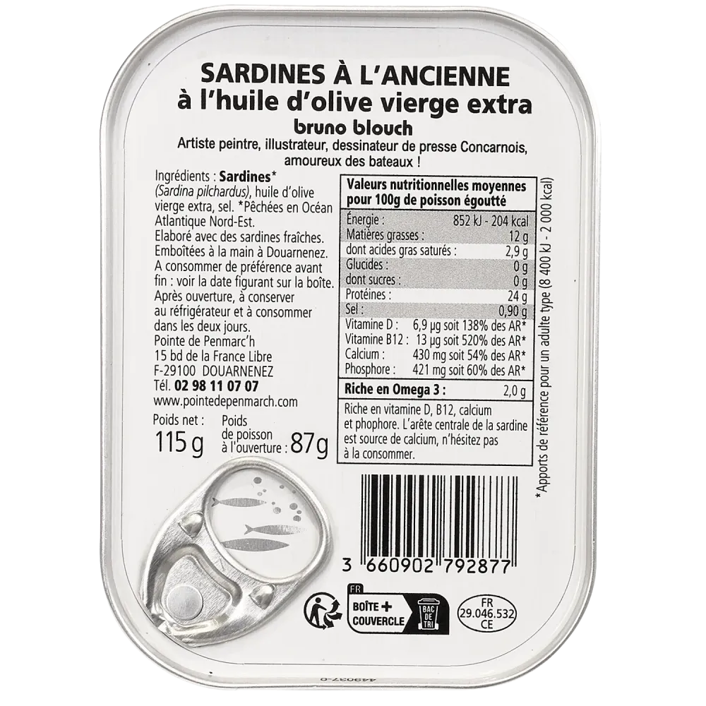 Sardines à l'ancienne à l'huile d'olive millésimées 2022 Bruno Blouch - la boîte de 115 g | Pointe de Penmarc'h