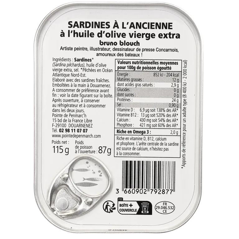 Sardines à l'ancienne à l'huile d'olive millésimées 2022 Bruno Blouch - la boîte de 115 g | Pointe de Penmarc'h