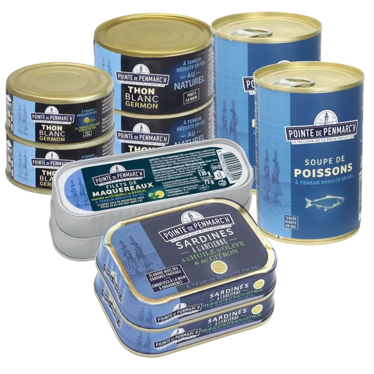 Assortiment poissons bleus à teneur réduite en sel - 10 boîtes savoureuses | Pointe de Penmarc'h