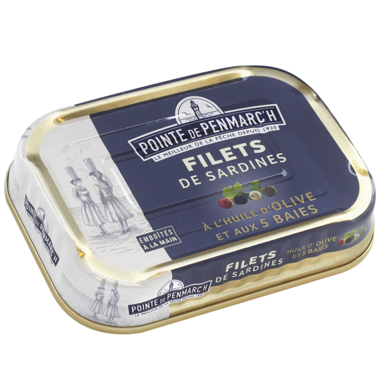 Filets de sardines à l'huile d'olive et aux 5 baies - la boîte de 100 g