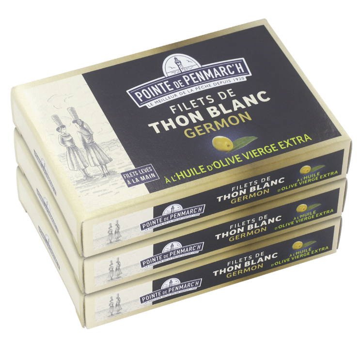 Filets de thon blanc germon à l'huile d'olive vierge extra - le lot de 3 boîtes de 69 g
