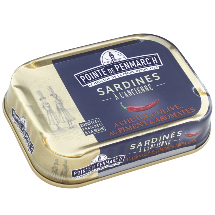 Sardines à l'ancienne à l'huile d'olive au piment et aromates - la boîte de 115 g