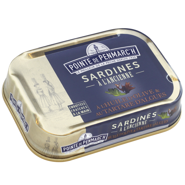 Sardines à l'ancienne à l'huile d'olive et aux algues marinées - la boîte de 115 g