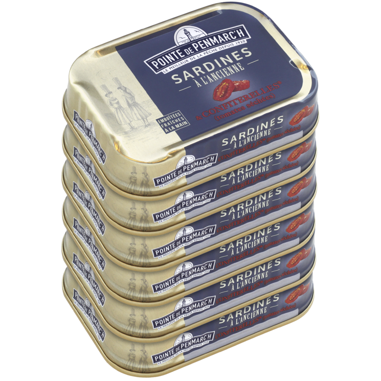Sardines à l'ancienne à l'huile d'olive et confiterelles - le lot de 6 boîtes de 115 g