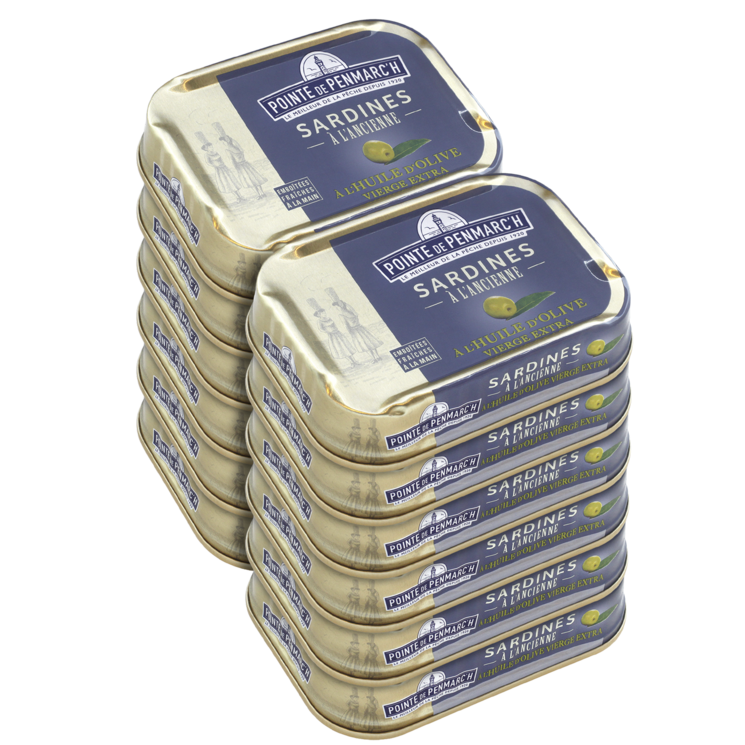 Sardines à l'ancienne à l'huile d'olive vierge extra - le lot de 12 boîtes de 115 g