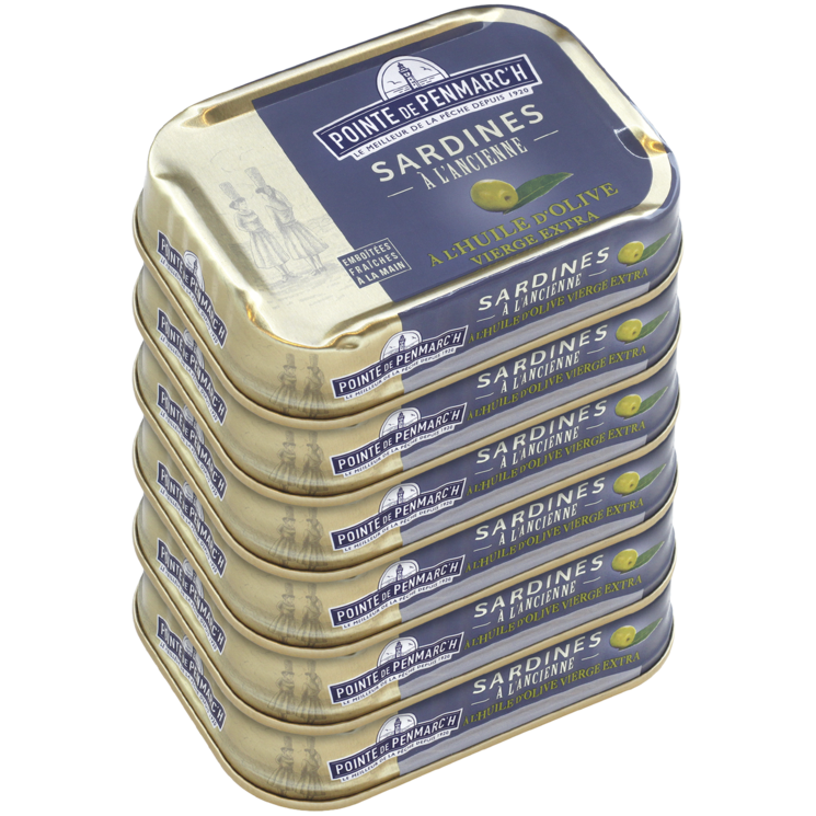 Sardines à l'ancienne à l'huile d'olive vierge extra - le lot de 6 boîtes de 115 g