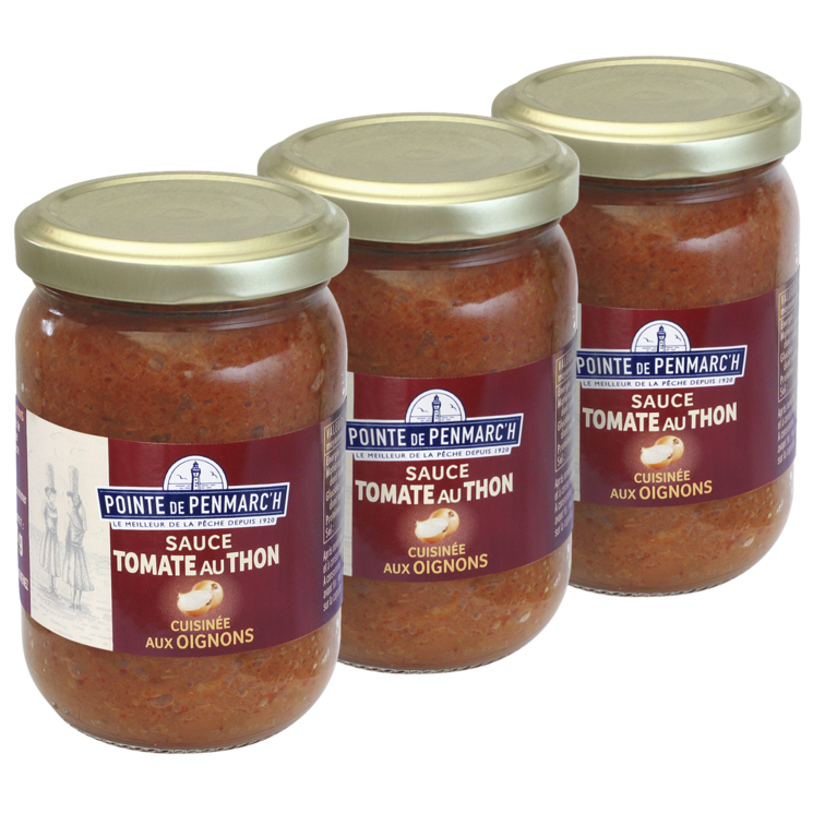 Sauce tomate au thon cuisinée aux oignons - le lot de 3 verrines de 190 g