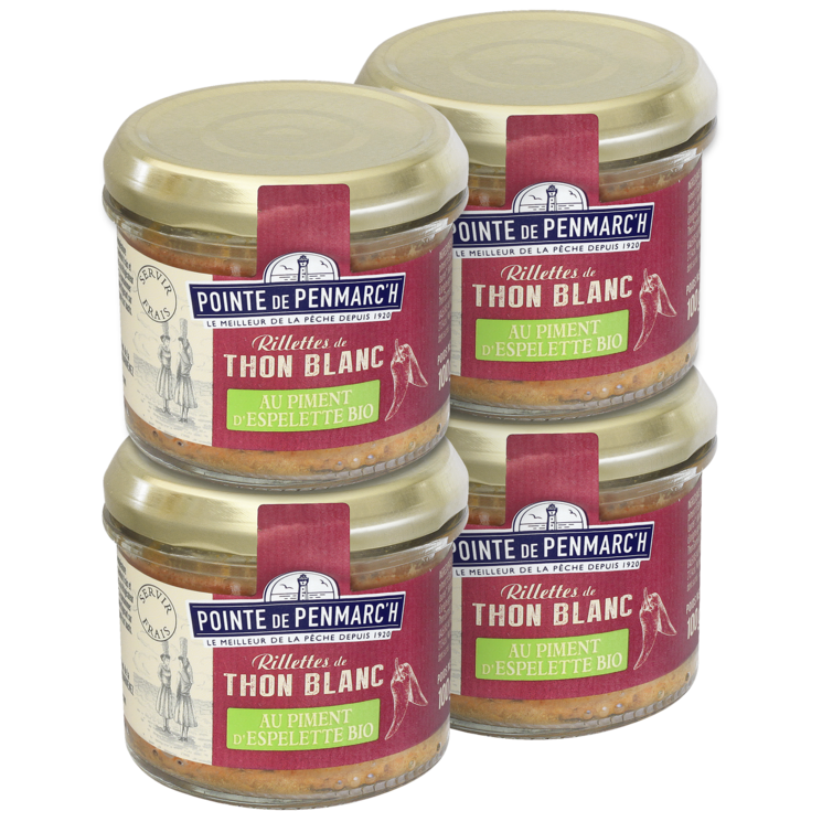 Rillettes de thon blanc au piment d'Espelette BIO - le lot de 4 verrines de 100 g