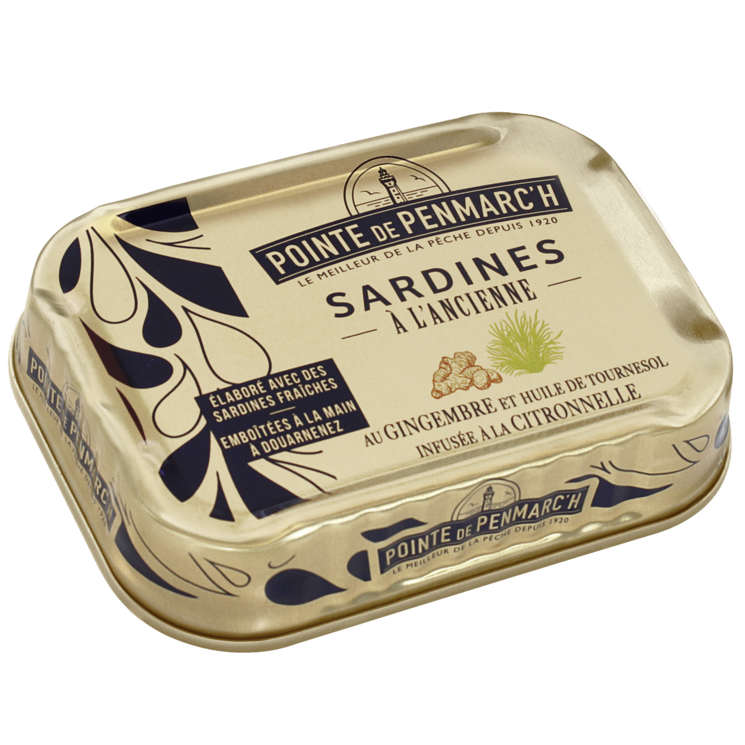 Sardines à l'ancienne au gingembre et huile de tournesol infusée à la citronnelle - la boite de 115 g