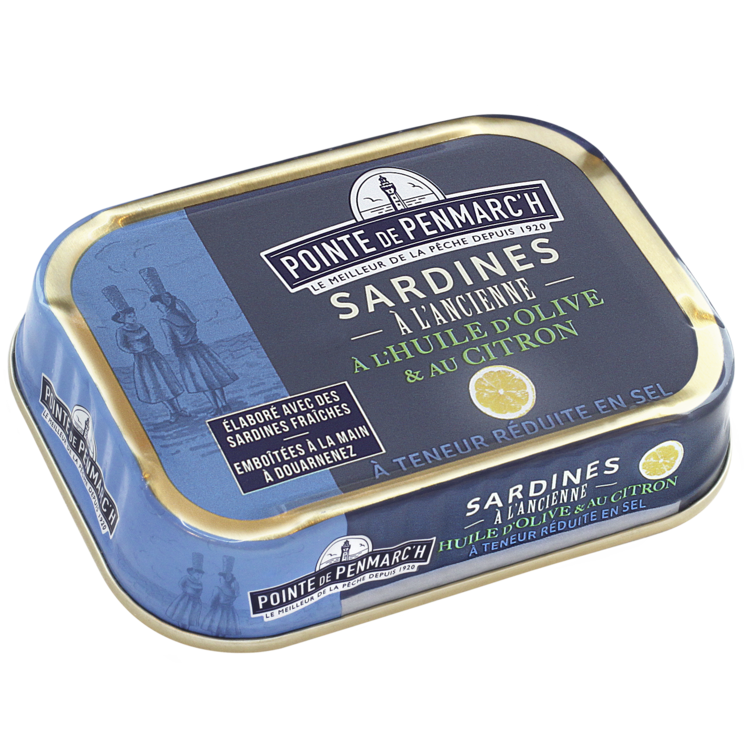 Sardines à l'huile d'olive et au citron à teneur réduite en sel - la boîte de 115 g