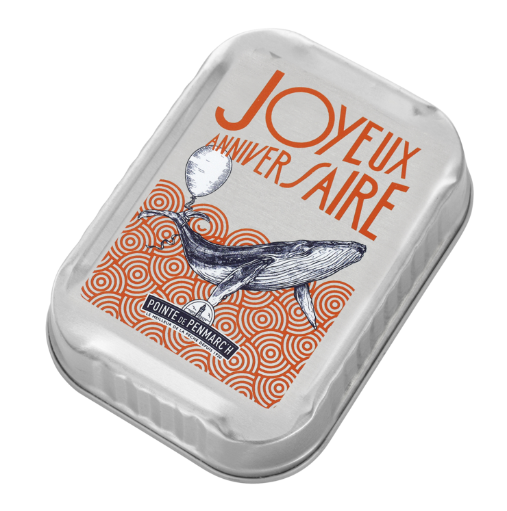Sardines à l'ancienne à l'huile d'olive évènementielle décor joyeux anniversaire baleine- la boîte de 115 g