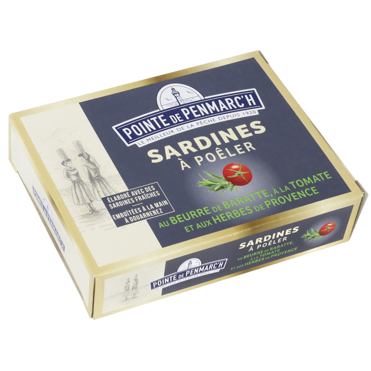 Sardines à l'ancienne à poêler au beurre de Baratte, à la tomate et aux herbes de Provence - la boîte de 115 g