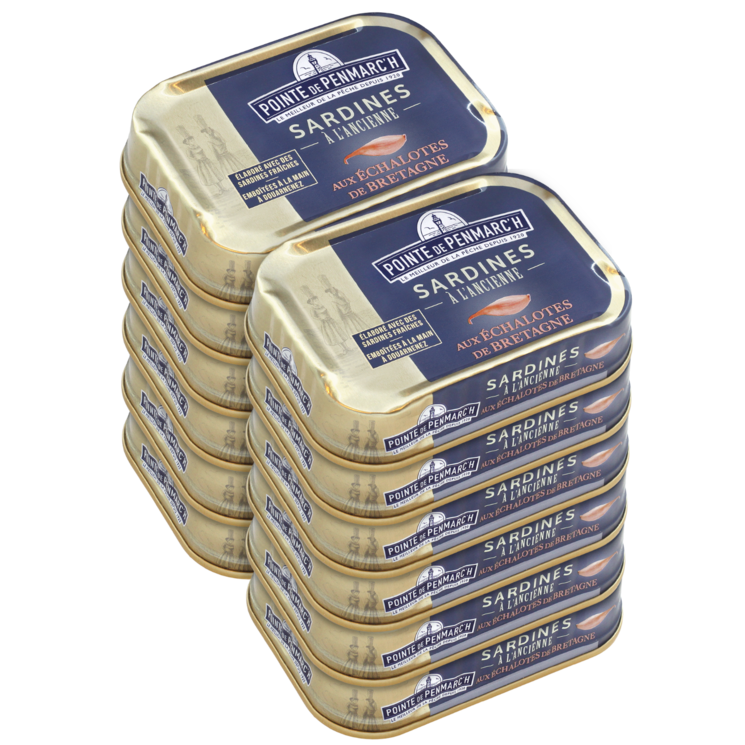 Sardines à l'ancienne à l'huile d'olive et aux échalotes de Bretagne - le lot de 12 boîtes de 115 g