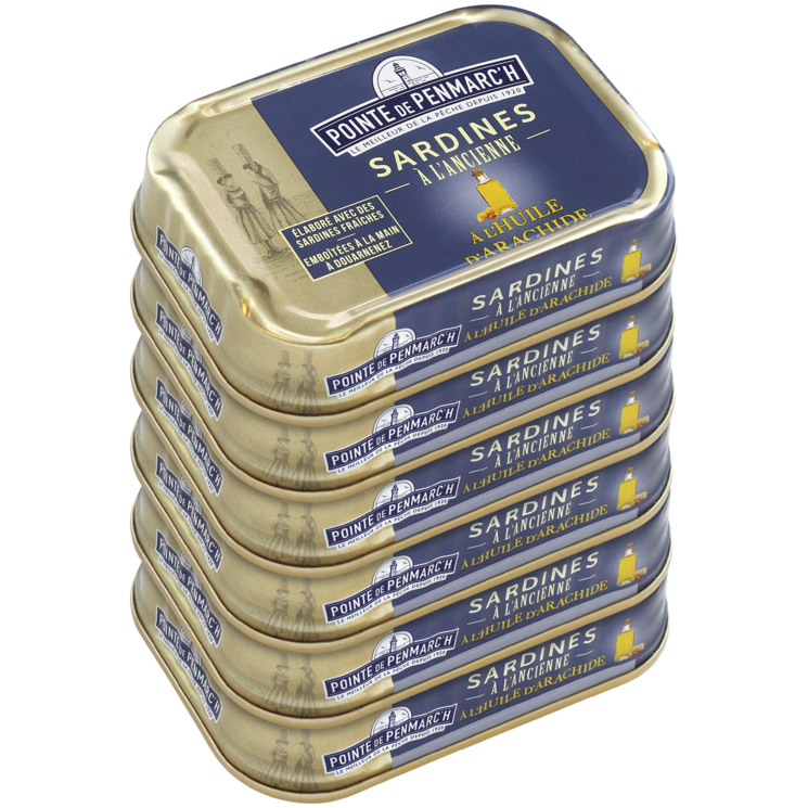 Sardines à l'ancienne à l'huile d'arachide - le lot de 6 boîtes de 115 g