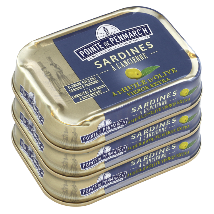 Sardines à l'ancienne à l'huile d'olive vierge extra - le lot de 3 boîtes de 115 g