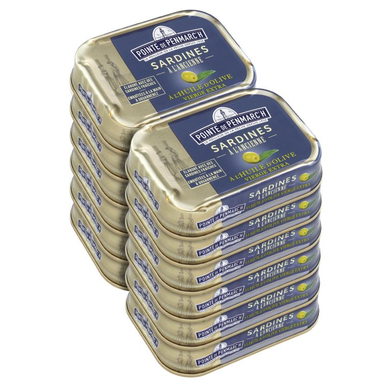 Sardines à l'ancienne à l'huile d'olive vierge extra - le lot de 12 boîtes de 115 g