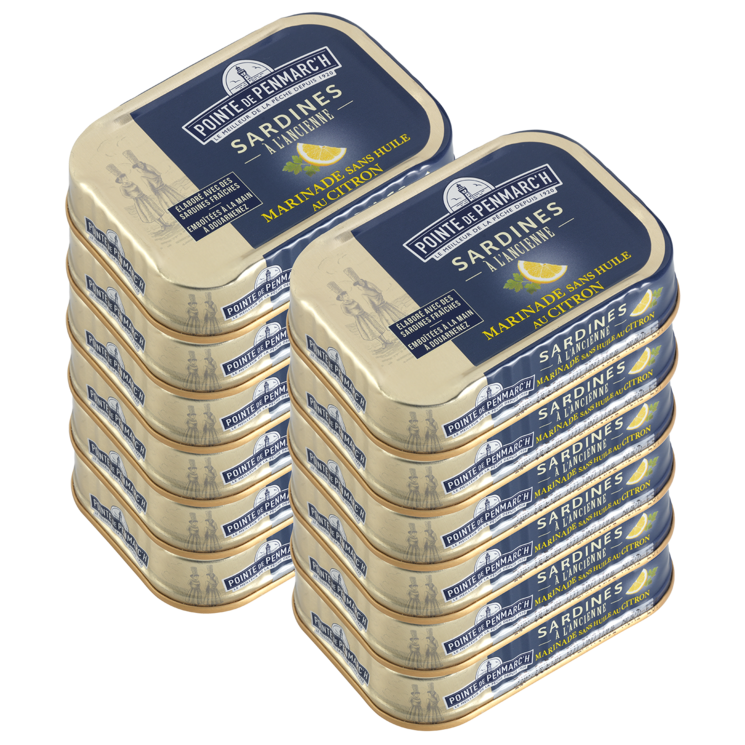 Sardines à l'ancienne marinade sans huile au citron - le lot de 12 boîtes de 115 g