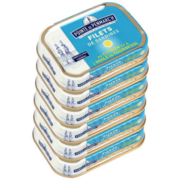 Filets de sardines au citron et à l'huile de tournesol - le lot de 6 boîtes de 100 g