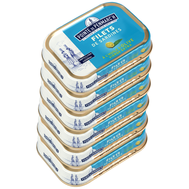 Filets de sardines à l'huile d'olive vierge extra - le lot de 6 boîtes de 100 g